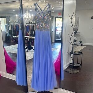 Elegant Blue Embellished Evening Gown